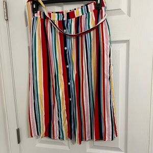 GB Girls Skirt Button Midi Striped Below Knee Modest Size XL lined